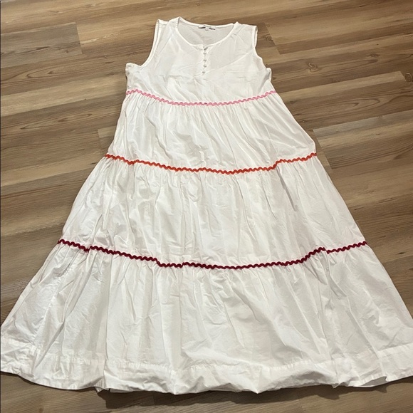 Madewell Rickrack Cattail Tiered Cotton Dress White Sleeveless Size M Lined - Picture 4 of 12